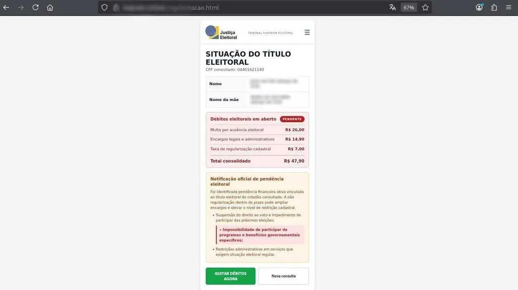 Golpistas usam dados reais em página falsa do TSE para cobrar pix de eleitores