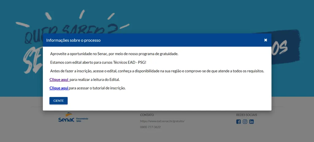 Senac EAD oferece 60 vagas gratuitas para cursos técnicos em Roraima